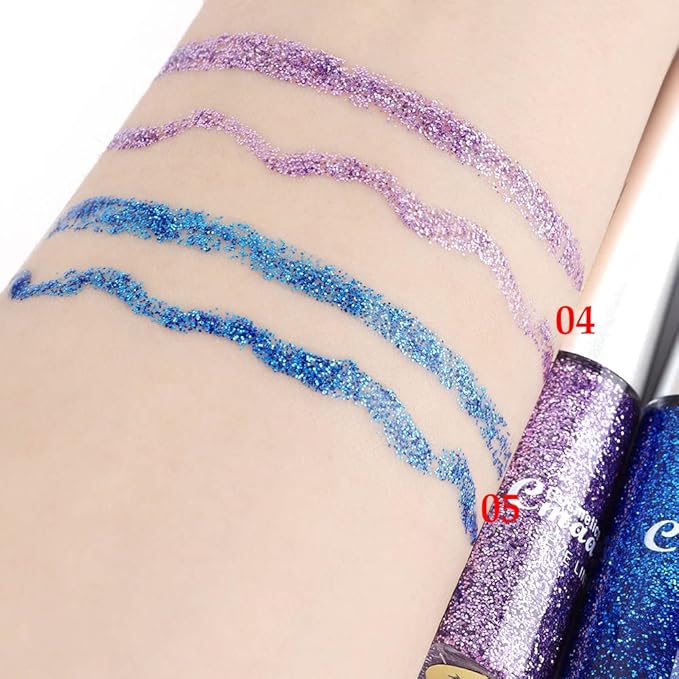 evpct 2Pcs Royal Blue Purple Liquid Glitter Eyeliner Set, Shimmery Finish