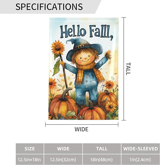 Scarecrow Garden Flag 12x18 In Double Sided Yard Flags Lawn Sign Decor No Flagstand