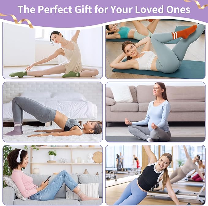 Non-Slip Pilates Socks with Grips for Women 5 Pairs Cute Yoga Socks Grippy for Yoga Barre Ballet