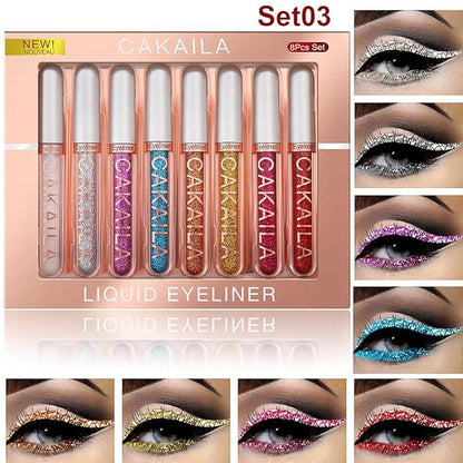 evpct 8 Colors Liquid Glitter Eyeliner Liquid Sets Glitter Eye Liners for Women White Silver Rose Gold Pink Sparkly Shimmer Eyeliner Set