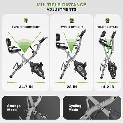 Exercise Bike, 5 in 1 Foldable Stationary Bike for Seniors, 16-Level Adjustable Magentic Resistance, Indoor Workout Bike with 330LB Capacity, Comfortable Seat Backrest X-bike