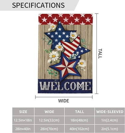 4th of July Garden Flag for Outside Patriotics American Stars Independence Day Welcome Yard Flag Decoration Banner Decor Yard Flag Gifts