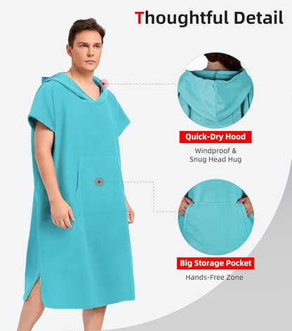 Abahub Surf Poncho Men & Women Towel Poncho Adult with Hood, Thick Quick Dry Changing Poncho Towel, Microfiber Wearable Cover Up for Surfing Beach Swim - Absorbent Changing Towel M (Teal)