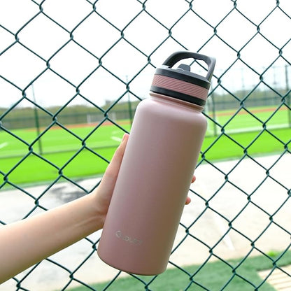 OLDLEY 32 oz Insulated Water Bottle With Straw, Stainless Steel Sports Water Cup Flask with 3 Lids(Straw, Spout and Handle Lid) Double Walled Travel Thermal Canteen Mug,Rose Gold