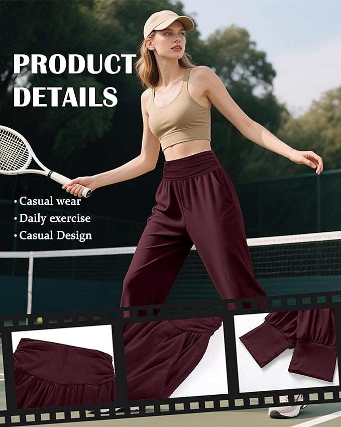 2 Pack Women's Yoga Joggers, Cozy Sweatpants with Pockets Casual Loose Comfy High Waisted Lounge Pants