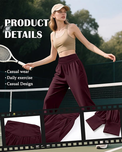 2 Pack Women's Yoga Joggers, Cozy Sweatpants with Pockets Casual Loose Comfy High Waisted Lounge Pants