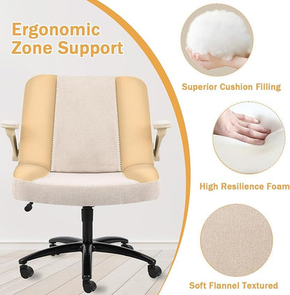 Criss Cross Chair with Arms, Plus Size Cross Legged Desk Chair with Flexible Back Cushion, Adjustable Arm Rest, Extra Wide Seat, 350lbs Fabric Home Office Chair with Castors and Bell Glides, Black
