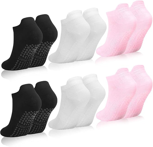 6 Pairs Womens Pilates Socks Non Slip Yoga Socks with Grips Barre Hospital Athletic Socks for Women