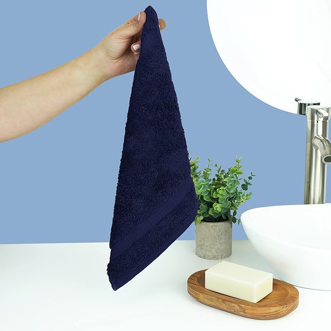 Chakir Turkish Linens | Hotel & Spa Quality 100% Cotton Premium Turkish Towels | Soft & Absorbent (12-Piece Washcloths, Navy)