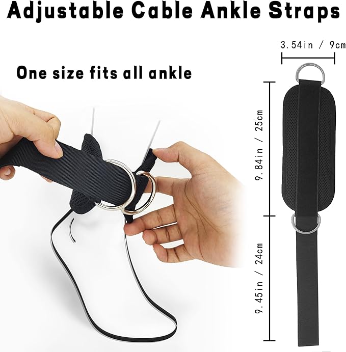 Fitness Ankle Straps for Cable Machines, 2 Pack Comfortable Adjustable Padded Ankle Wrist Cuffs, Kickback Glute Workouts for Men Women, D-Ring Leg Straps with Neoprene Padding