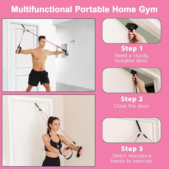Pilates Bar Kit with Resistance Bands,Ab Roller,2 in 1 Foot Strap & Handle,Door Anchor Pilates Equipment with Resistance Bands, Portable Home Gym Yoga Fitness Bar for Women & Men