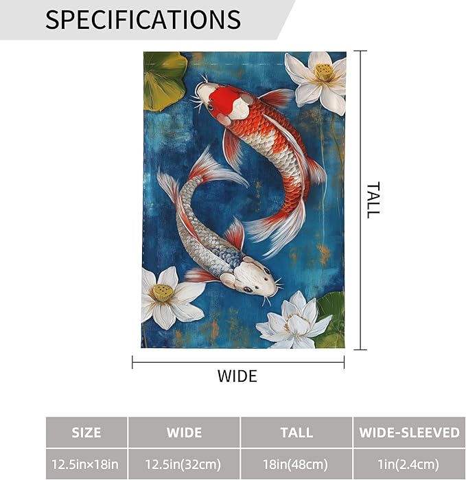 Two koi fish Garden Flag 12x18 In Double Sided Yard Flags Lawn Sign Decor No Flagstand