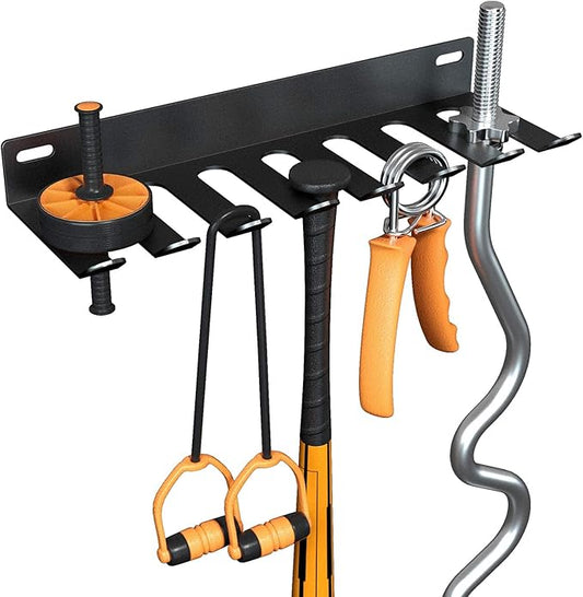 Gym Equipment Storage Rack,Multi Purpose Wall Mount Home Gym Equipment Storage Rack for Resistance Bands, Jump Ropes, Yoga Mat, Foam Roller, Chains, Barbells Carabiners Included, gift