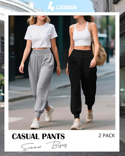 2 Pack Women's Yoga Joggers, Cozy Sweatpants with Pockets Casual Loose Comfy High Waisted Lounge Pants
