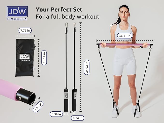 Pilates Bar Kit | 2 Standard & 2 Strong Bands for Full-Body Workout | Storage Bag Included | Fitness Equipment for Home Gym, Yoga