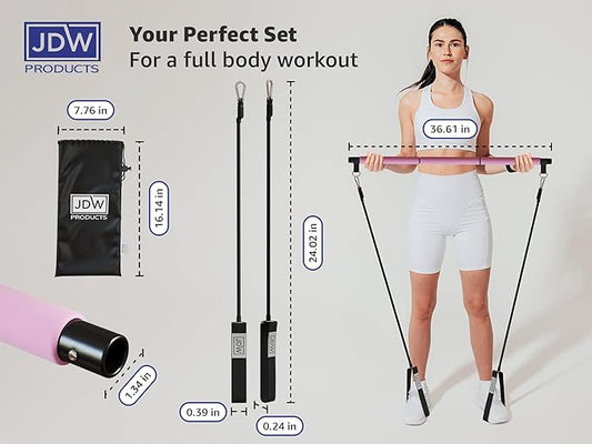 Pilates Bar Kit | 2 Standard & 2 Strong Bands for Full-Body Workout | Storage Bag Included | Fitness Equipment for Home Gym, Yoga