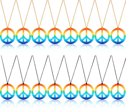 meekoo 16 Pack Peace Necklace Hippie Peace Sign Rainbow Pendant Necklace 60s 70s Costume Accessory Tie Dye Set for Women Men Party Supplies