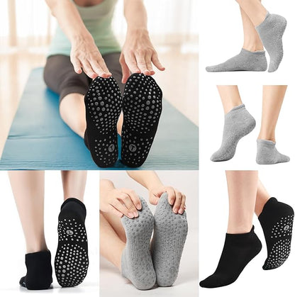 Pilates Socks for Women, Cushioned Ankle Grippy Non Slip Socks for Yoga, Hospital, Barre, Sports Home Slipper 2/4 Pairs
