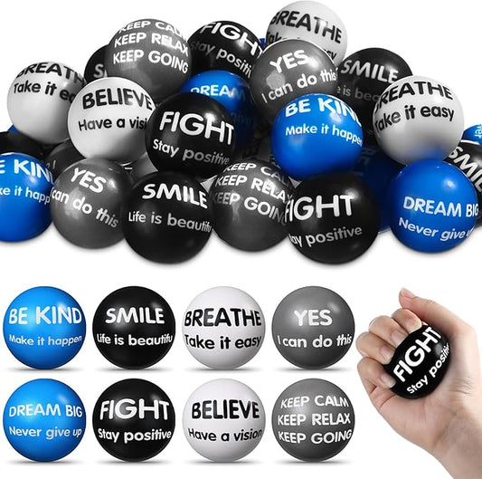 Liliful 48 Pieces Motivational Stress Balls Bulk for Adults Fidget Toys End of The Year Gifts Inspirational Squeeze Balls Employee Appreciation Gift Adult Goodie Bag 2. 2 Inch(Classic Colors)