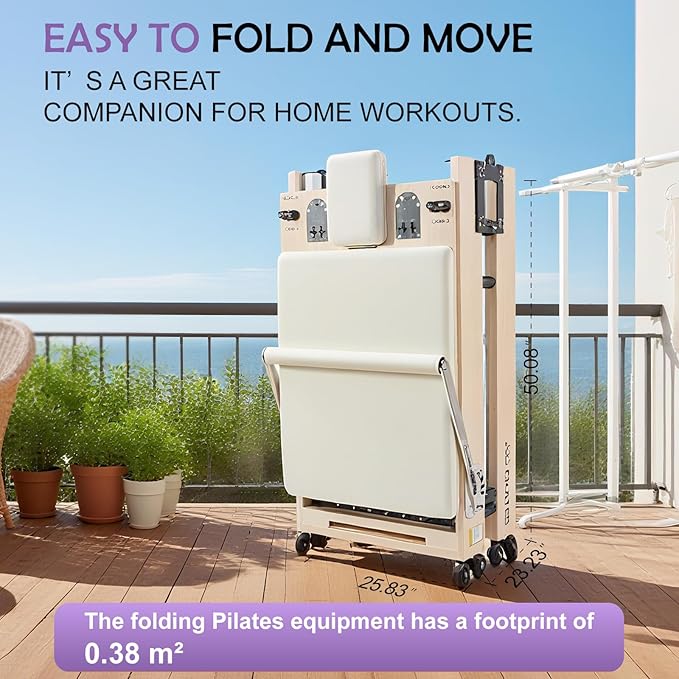 Pilates Reformer, Maple Wooden Foldable Pilates Reformer Machine with 6 Springs,Sitting Box, Padded Jump Board, 660lbs Capacity for Home Workouts Studio Yoga