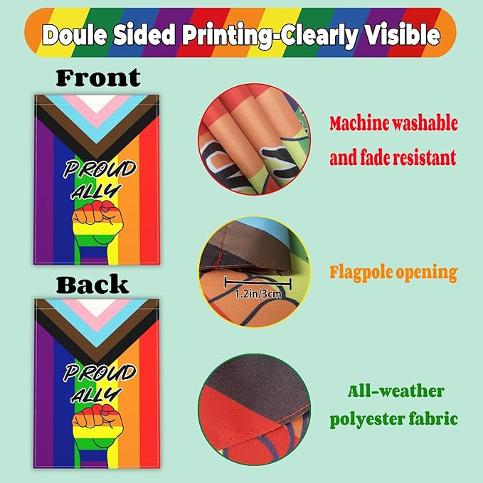 Pride Proud Ally Garden Flag 12x18 Inch LGBT Rainbow Garden Flag 3ply Polyester Double Sided for Outdoor House Yard Outside Garden Decor