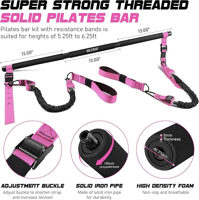 Pilates Bar Kit with Resistance Bands for Working Out, 210lbs Heavy Resistance Bands with Handles, Pilates Equipment with Resistance Band Bar for Men Women, at Home Gym Full Body Workout Equipment