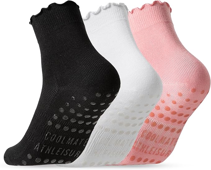 CoolMate Pilates Socks with Grips for Women, Yoga Socks, Crew Non Slip Women for Workout, Barre, Pilates Gifts