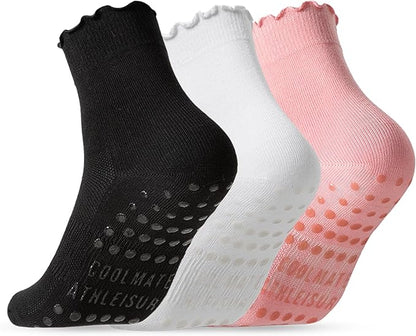 CoolMate Pilates Socks with Grips for Women, Yoga Socks, Crew Non Slip Women for Workout, Barre, Pilates Gifts