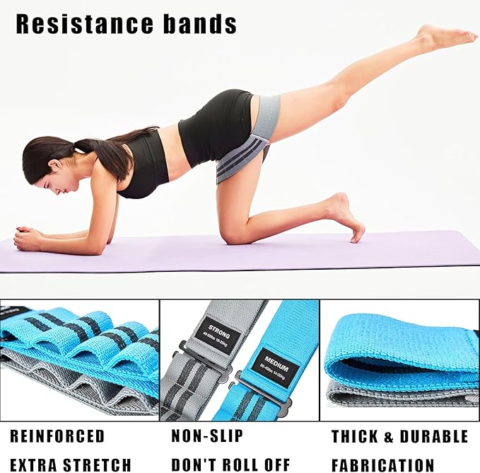Adjustable Fabric Resistance Bands for Squats, Glutes & Legs – 5 Levels of Customizable Size, Width & Tension, Non-Slip Booty Bands for Men and Women, Pilates & Yoga Workouts(Medium)