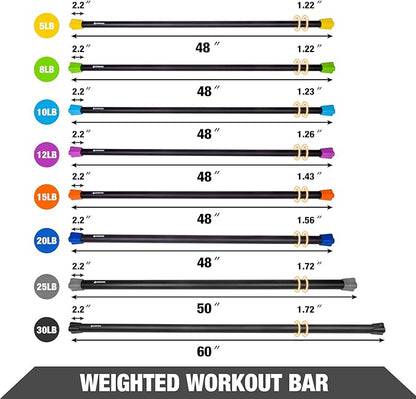 LIONSCOOL Workout Weighted Bar,Padded Exercise Weight Bar, Solid Steel Stretching weighted bar set for Body Sculpting, Physical Therapy,Body Toning