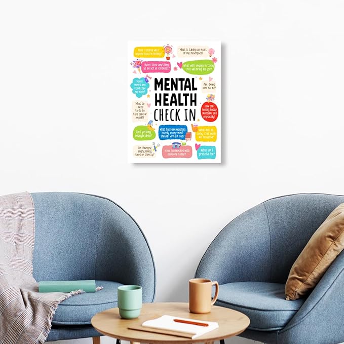 YEOION Mental Health Check In Wall Decor,Funny Mental Health Wall Art Canvas Frame Print for Therapy Office School Counselor Wall Decor