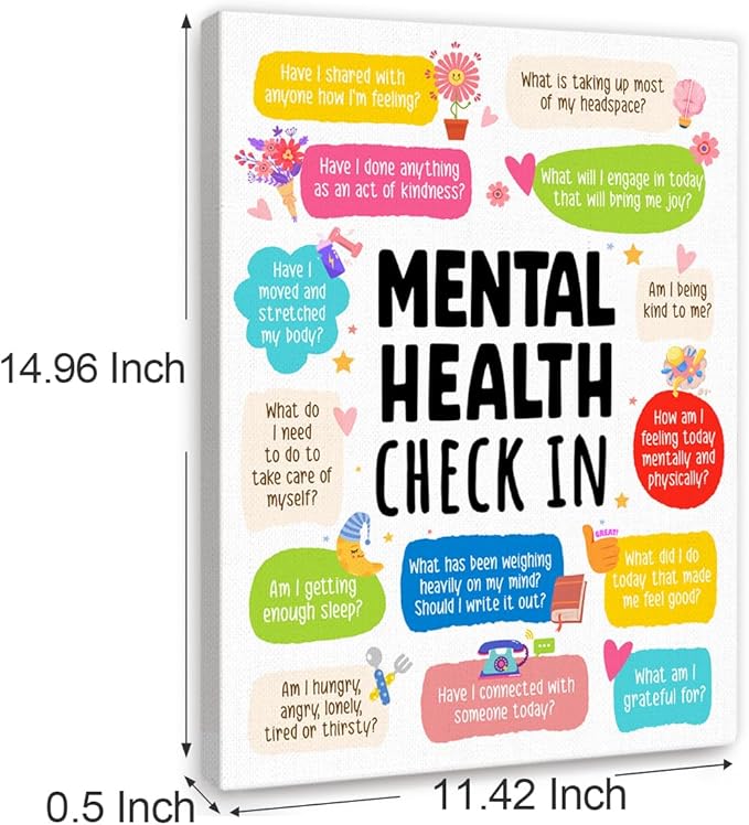 YEOION Mental Health Check In Wall Decor,Funny Mental Health Wall Art Canvas Frame Print for Therapy Office School Counselor Wall Decor