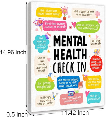 YEOION Mental Health Check In Wall Decor,Funny Mental Health Wall Art Canvas Frame Print for Therapy Office School Counselor Wall Decor