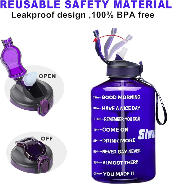 1 Gallon Motivational Sports Water Bottle with Time Marker, BPA Free 128oz Leak Proof Jug, Black, Plastic, 128 ounces, Fitness, Sports, Outdoor Activities