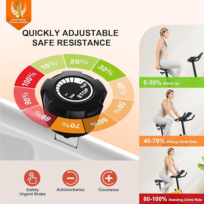 Exercise Bikes for Home,Indoor Cycling Bike with Adjustable Friction,Brake Pad Resistance Silent Belt Drive,330lbs Weight Capacity &Upgraded Version Seat for Home Cardio&Weight Loss