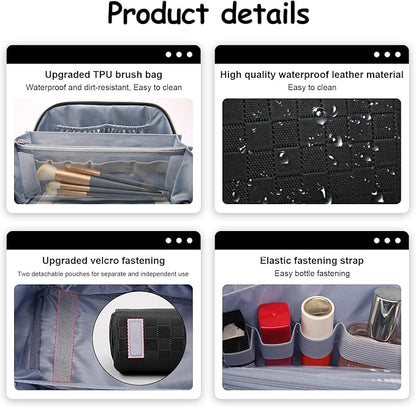 BOYATU Travel Makeup Bag Organizer Cosmetic Bag: 3 Pcs Set Make up Bags for Women with Handle - Waterproof Vegan Leather Toiletry Bags Travel Essentials Pouch with Compartments (01-Black)