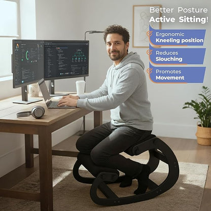 Ergonomic Kneeling Chair with Adjustable Seats - Knee Chair for Posture Correction & Kneel Rocking Stool for Desk - Back Pain Relief and Support for Home and Office - 5 Years Brand Warranty