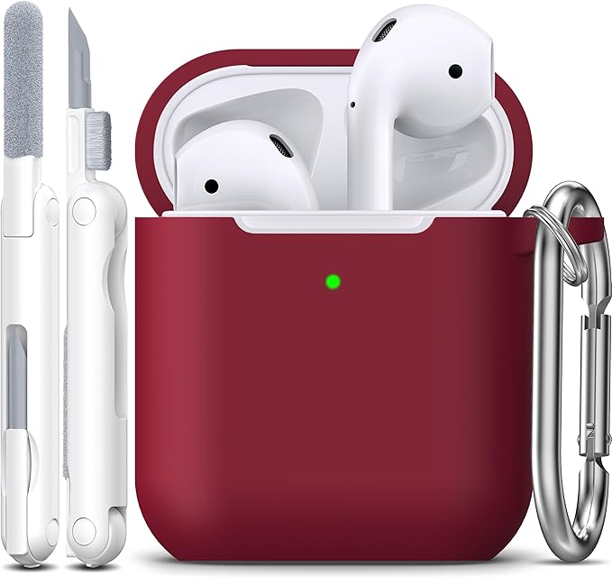 R-fun Compatible with AirPods Case Cover, Soft Silicone Protective Cover with Keychain for Women Men Compatible with Apple AirPods 2nd 1st Generation Charging Case, Front LED Visible,Wine red