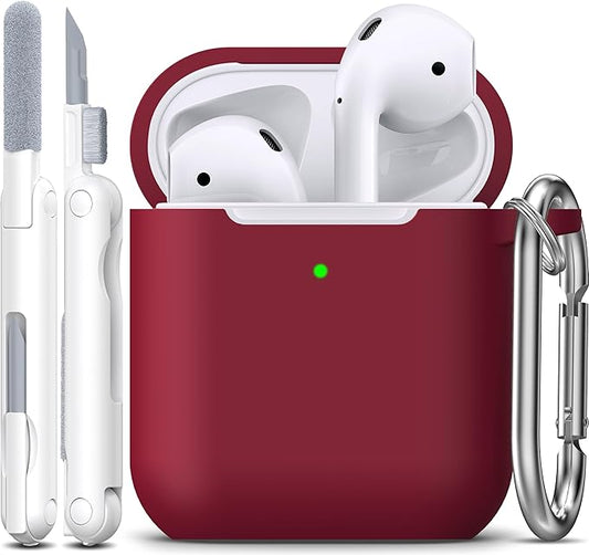 R-fun Compatible with AirPods Case Cover, Soft Silicone Protective Cover with Keychain for Women Men Compatible with Apple AirPods 2nd 1st Generation Charging Case, Front LED Visible,Wine red