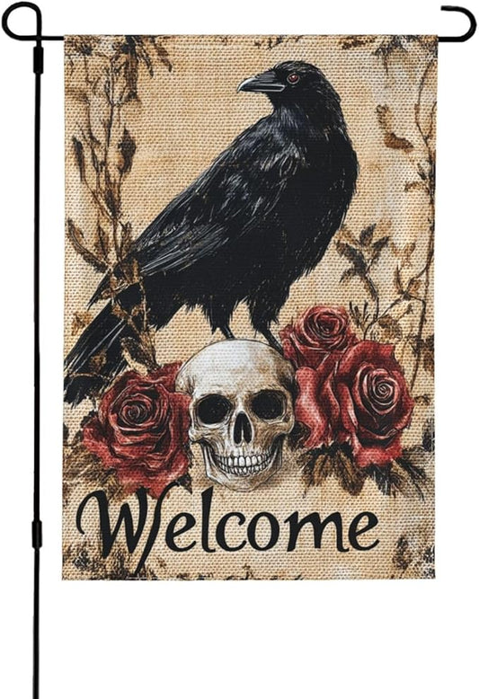 Halloween Bird Roses Garden Flag 12x18 In Double Sided Yard Flags Lawn Sign Decor No Flagstand