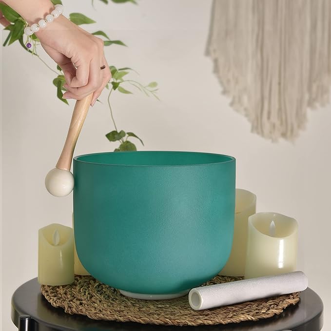 ALIOTH Green 8 inch F Note Crystal Singing Bowl Heart Chakra with Singing Bowl Striker