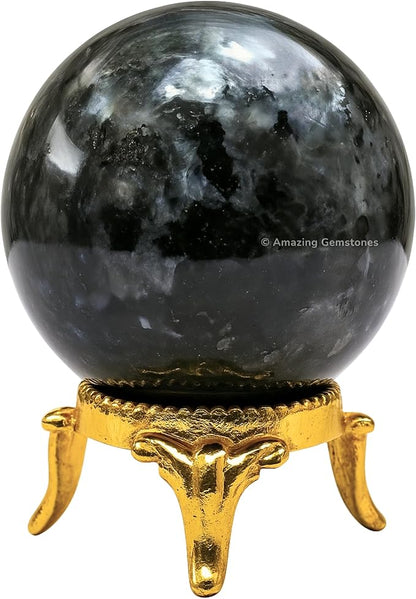 Amazing Gemstone Larvikite Crystal Ball with Stand - 2" Inches Crystal Sphere Meditation Balls for Witchcraft and Decorative Balls