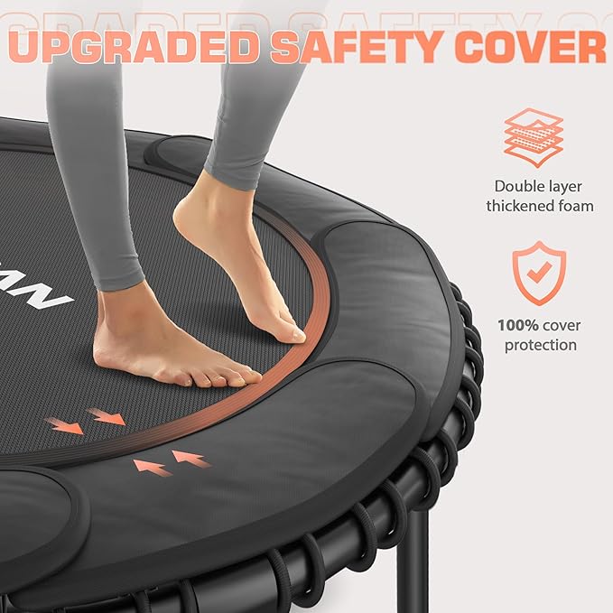 BCAN 450LBS/550LBS Foldable Mini Trampoline, 40"/48" Fitness Trampoline with Durable Bungees, Stable & Quiet Exercise Rebounder for Adults,Great Mini Trampoline for Indoor/Garden Workout - 2
