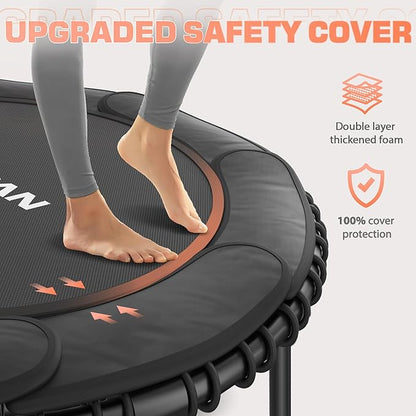 BCAN 450LBS/550LBS Foldable Mini Trampoline, 40"/48" Fitness Trampoline with Durable Bungees, Stable & Quiet Exercise Rebounder for Adults,Great Mini Trampoline for Indoor/Garden Workout - 2