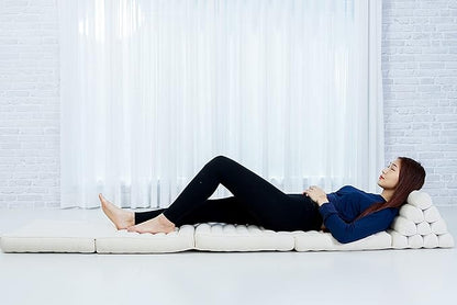 Leewadee Comfortable Japanese Floor Mattress - Thai Floor Bed with Triangle Cushion - Futon Mattress - XL Extra Long Thai Massage Mat, 89 x 20 inches, Ecru, Kapok Filling