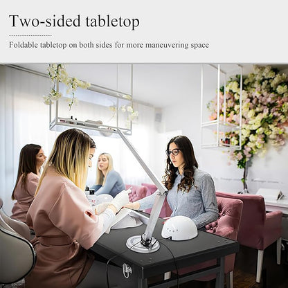 Icoget Portable Nail Table Desk, Foldable Rolling Manicure Table with Wheel, Makeup Train Case for Nail Teach, 2 Desktop Cosmetic Trolley Case, Black