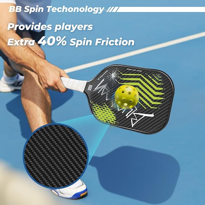 Pickleball Paddles,USAPA,Carbon Fiber Pickleball Paddle with 16MM Polymer Honeycomb Core Provides Lighter Weight&Higher Grit&Spin,Engineered for Professional Players,BlueBean