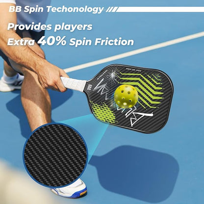 Pickleball Paddles,USAPA,Carbon Fiber Pickleball Paddle with 16MM Polymer Honeycomb Core Provides Lighter Weight&Higher Grit&Spin,Engineered for Professional Players,BlueBean