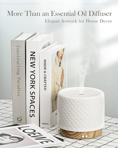 Essential Oil Diffuser, Aesthetic Ceramic Diffusers for Essential Oils,Ultrasonic 280ml Aroma Fragrance Diffuser with Cool Mist Humidifier Deffuser for Home,Office,Yoga,Bathroom