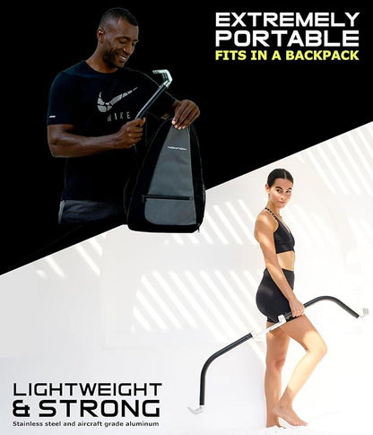 EVO Bow - All in One Portable Home Gym System | Compact Strength Training and Exercise Equipment for Travel with Notched Resistance Bands for Full Body Training and Weighted Pushups | 300lbs
